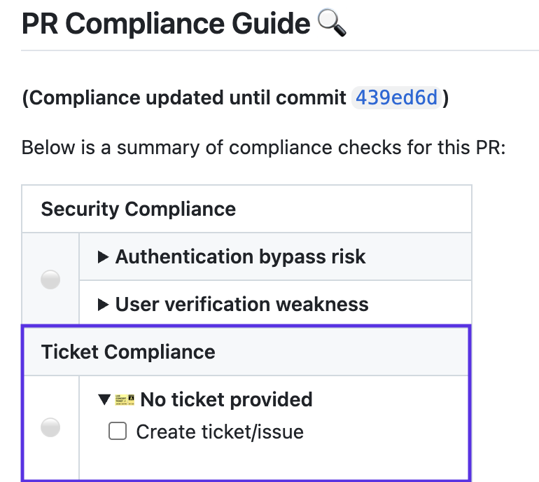 ticket creation via compliance tool